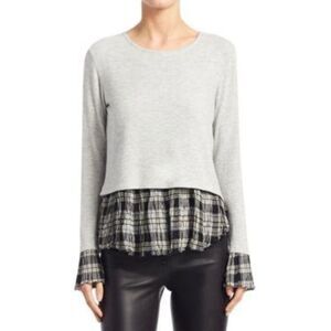 GENERATION LOVE Womens Top XS Gray Pullover Plaid Shirt Tail Bell Sleeve NOA